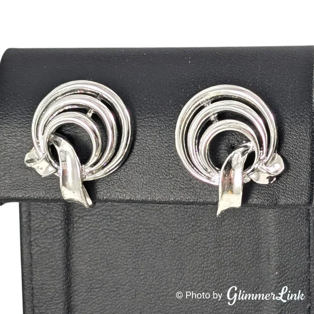 Vintage Lisner Silver Tone Modernist Spiral Screw Back Earrings